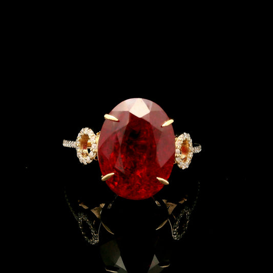 9.17 Ct Oval Mixed Cut Lab Grown Ruby 14K Gold Ring