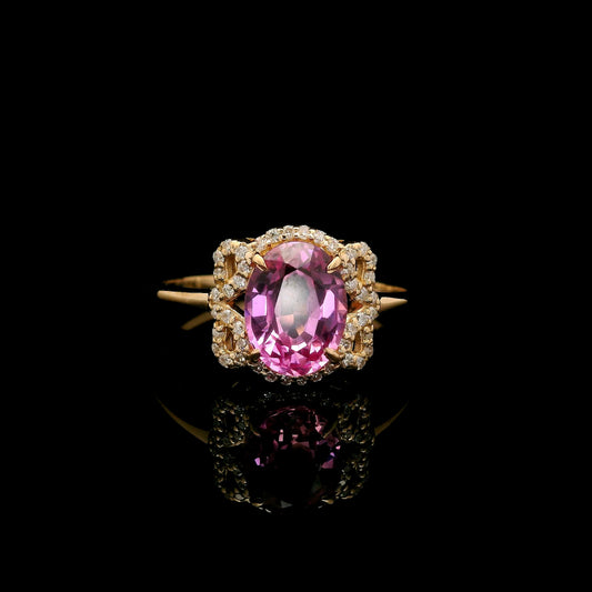 2.21 Ct Oval Mixed Cut Lab Grown Pink Sapphire 14K Gold Ring