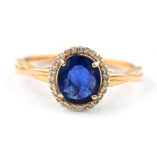 1.28 Ct Oval Mixed Cut Natural Sapphire 14K Gold Ring