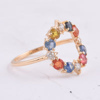 1.35 Ct Round Natural Multi-Coloured Sapphire 14K Gold Ring