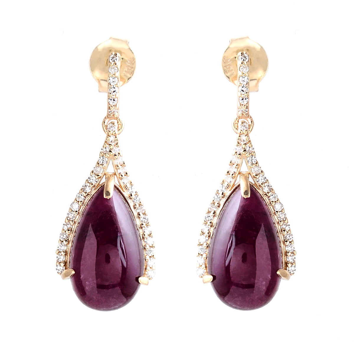 7.75 Ct Pear Cabochon Natural Tourmaline 14K Gold Earrings