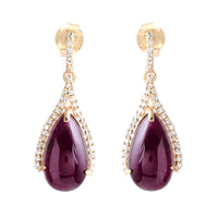 7.75 Ct Pear Cabochon Natural Tourmaline 14K Gold Earrings