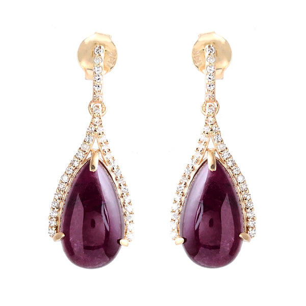 7.75 Ct Pear Cabochon Natural Tourmaline 14K Gold Earrings