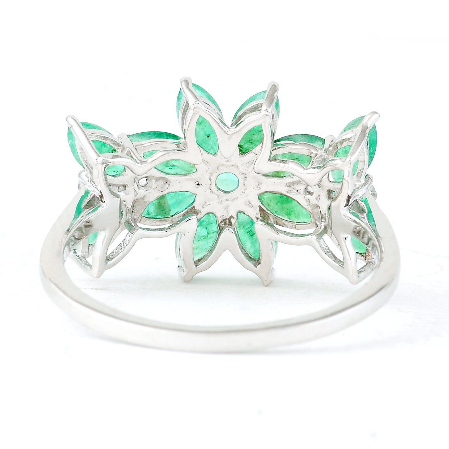 1.77 Ct Marquise Mixed Cut, Round Mixed Cut Natural Emerald 950 Platinum Ring