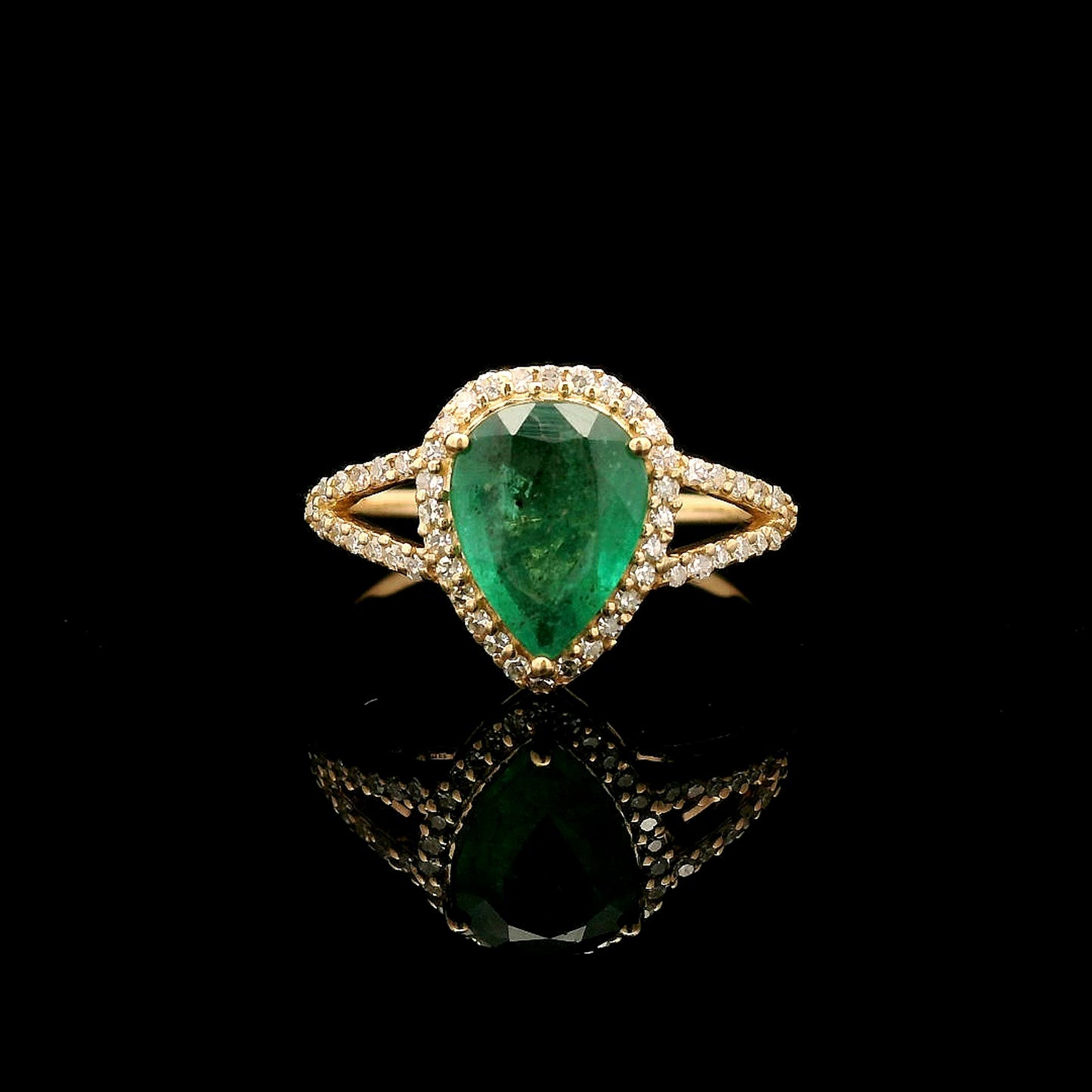 1.48 Ct Pear Mixed Cut Natural Emerald 14K Gold Ring