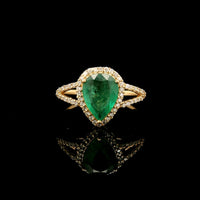 1.48 Ct Pear Mixed Cut Natural Emerald 14K Gold Ring