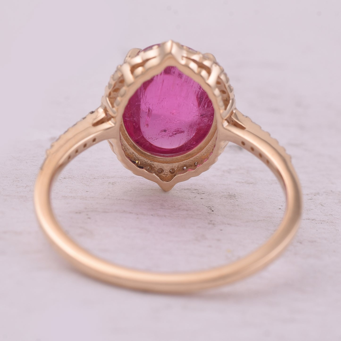 3.20 Ct Oval Cabochon Cut Natural Pink Tourmaline 14K Gold Ring