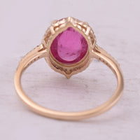 3.20 Ct Oval Cabochon Cut Natural Pink Tourmaline 14K Gold Ring