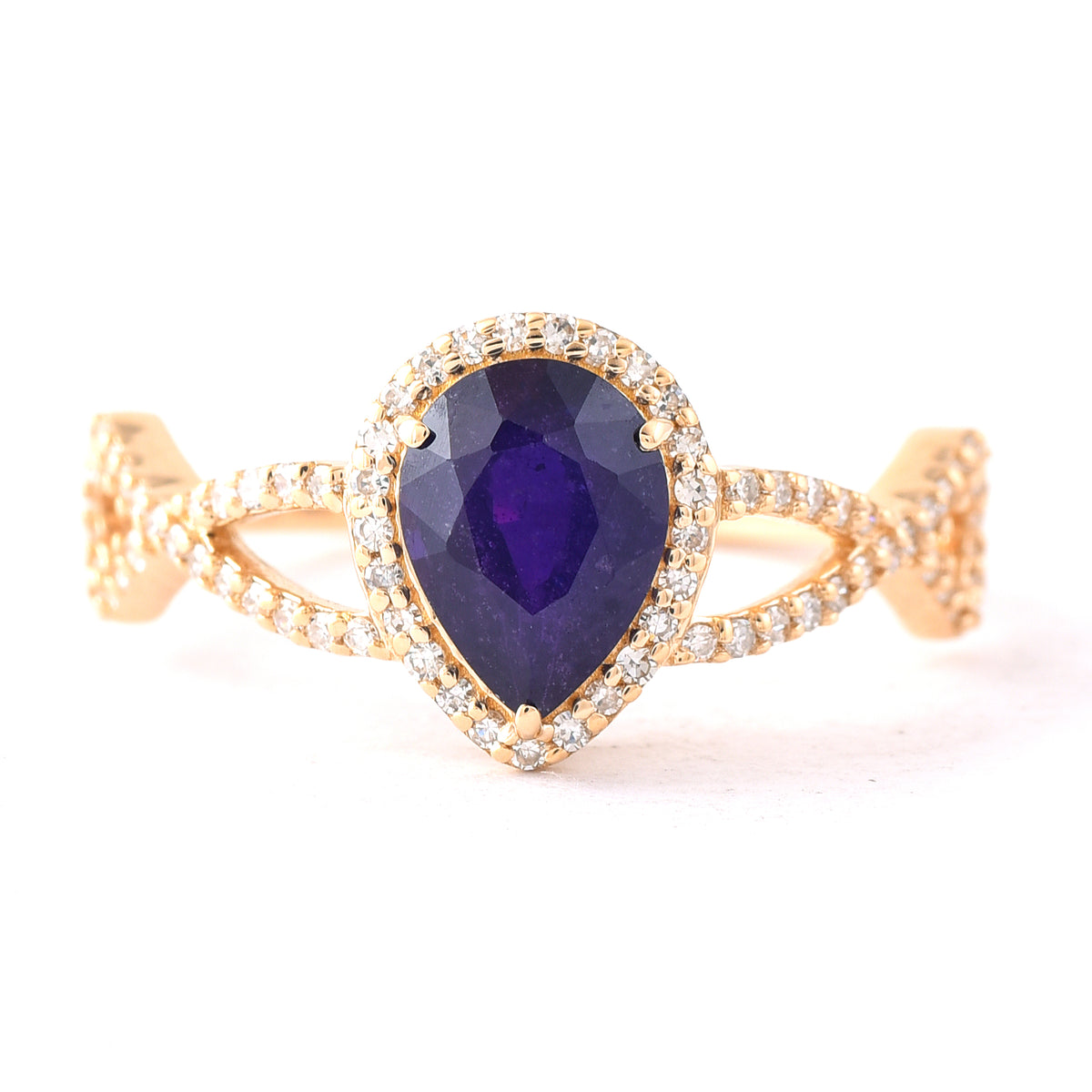 1.71 Ct Pear Mixed Cut Natural Purple Sapphire 14K Gold Ring
