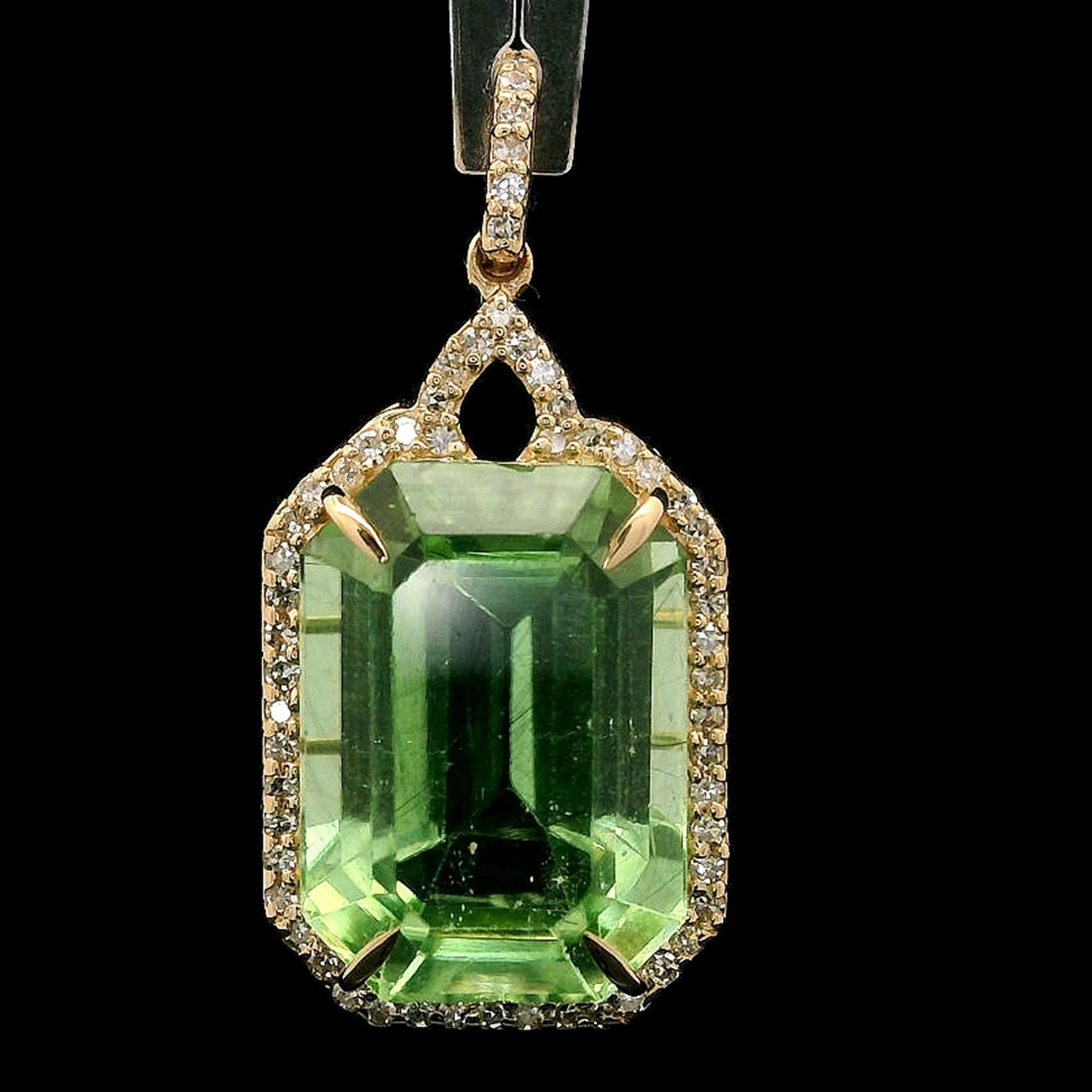 9.13 Ct Octagon Step Cut Natural Peridot 14K Gold Pendant
