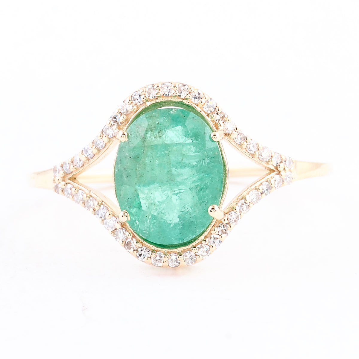 1.87 Ct Oval Mixed Cut Natural Beryl Emerald 14K Gold Ring