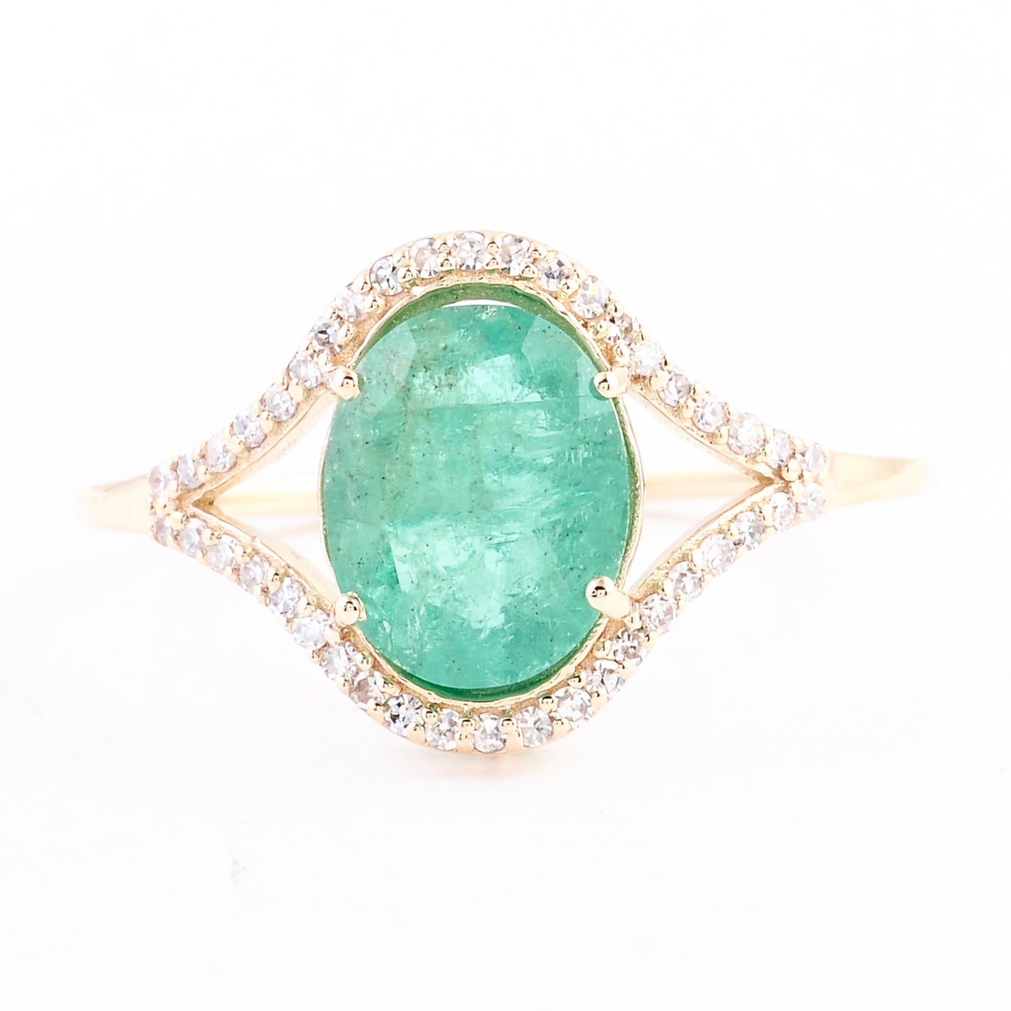 1.87 Ct Oval Mixed Cut Natural Beryl Emerald 14K Gold Ring