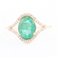 1.87 Ct Oval Mixed Cut Natural Beryl Emerald 14K Gold Ring