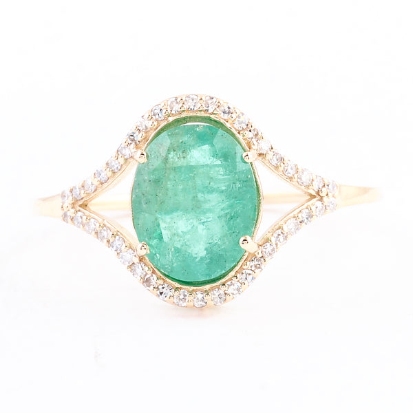 1.87 Ct Oval Mixed Cut Natural Beryl Emerald 14K Gold Ring
