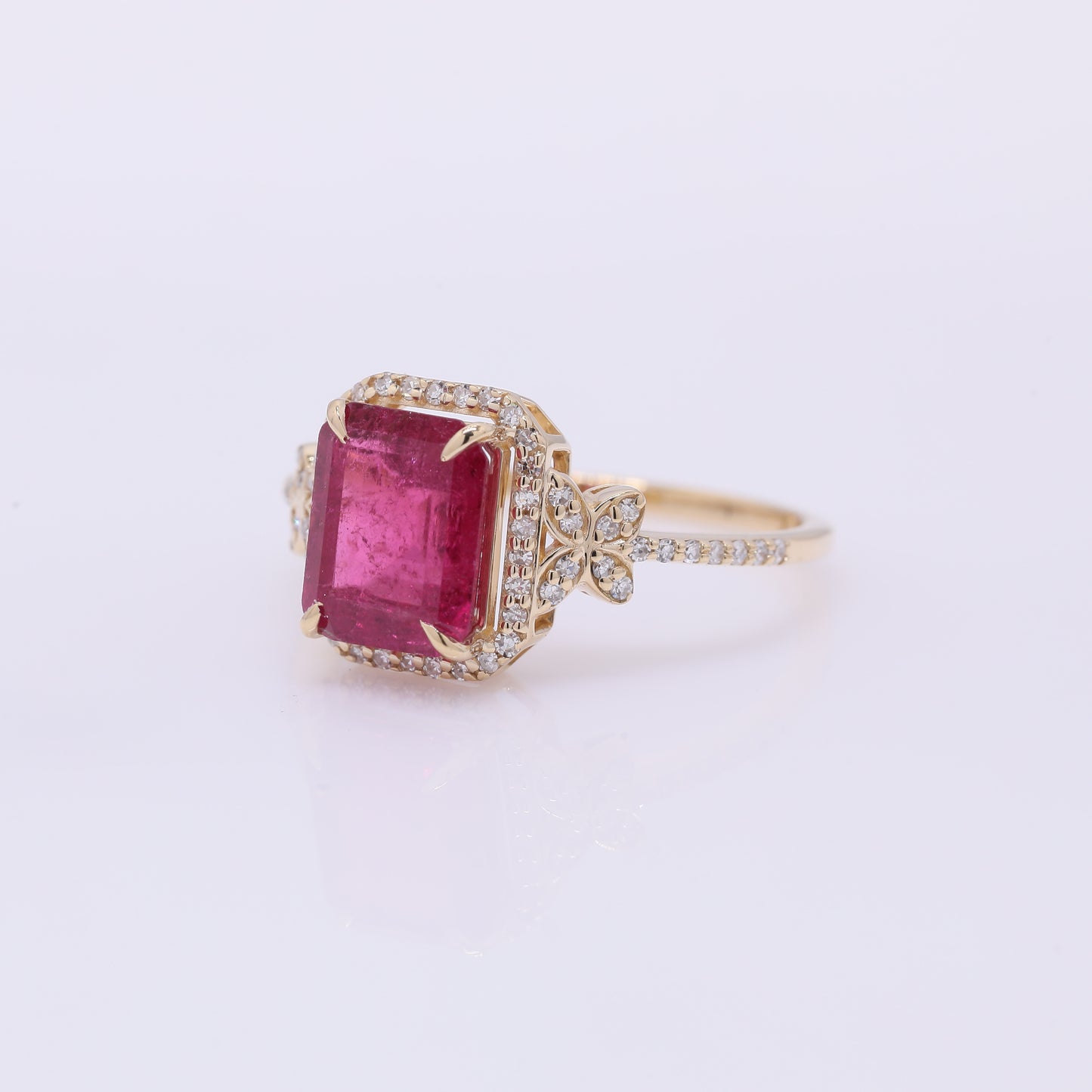 2.57 Ct Octagon Step Cut Natural Pink Tourmaline 14K Gold Ring