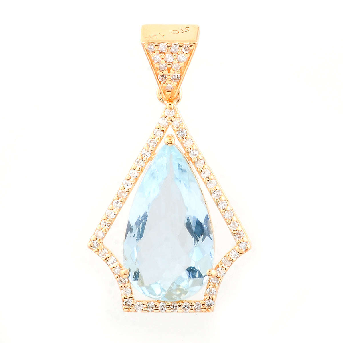2.44 Ct Pear Mixed Cut Natural Aquamarine 14K Gold Pendant