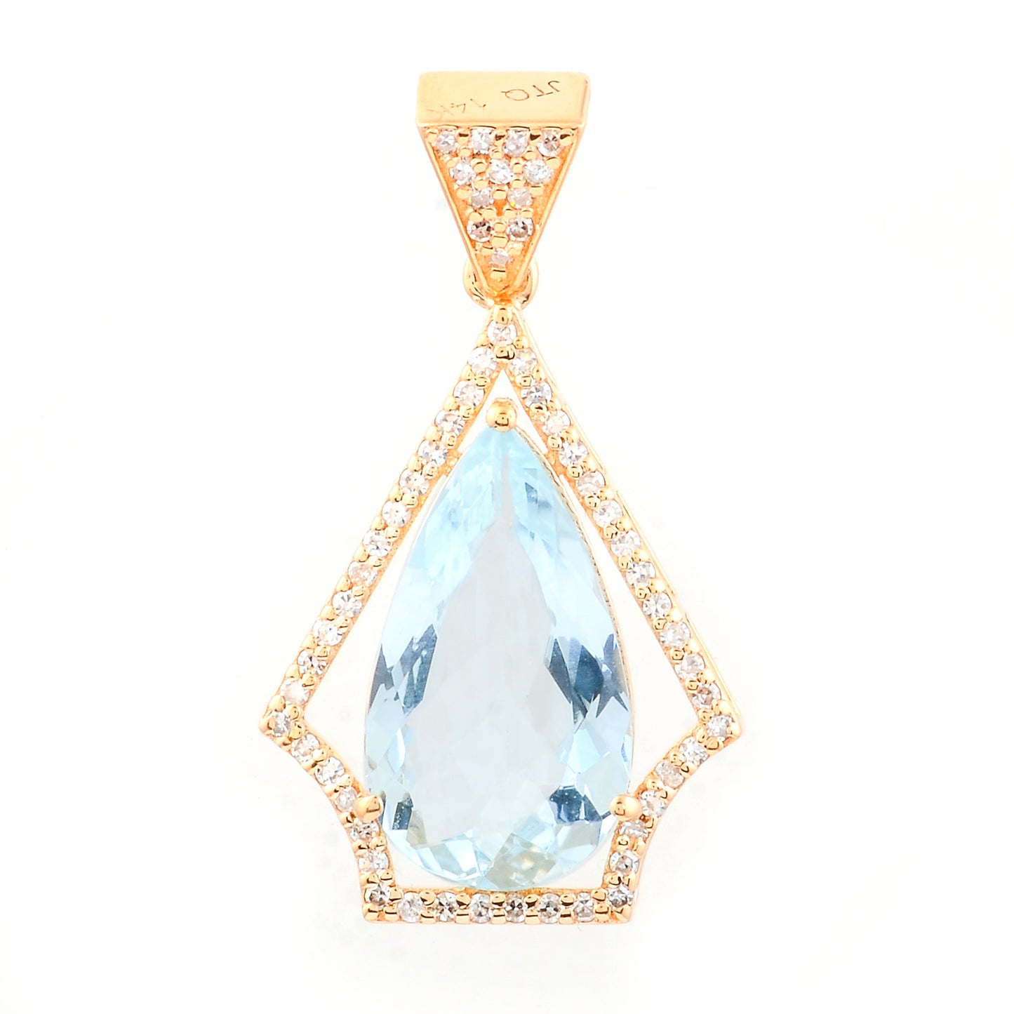 2.44 Ct Pear Mixed Cut Natural Aquamarine 14K Gold Pendant