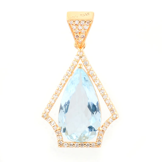 2.44 Ct Pear Mixed Cut Natural Aquamarine 14K Gold Pendant