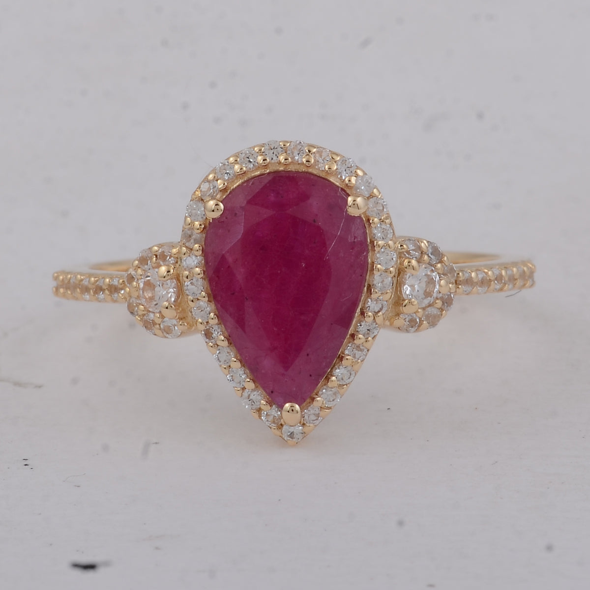 1.49 Ct Pear Ruby 9K Gold Ring