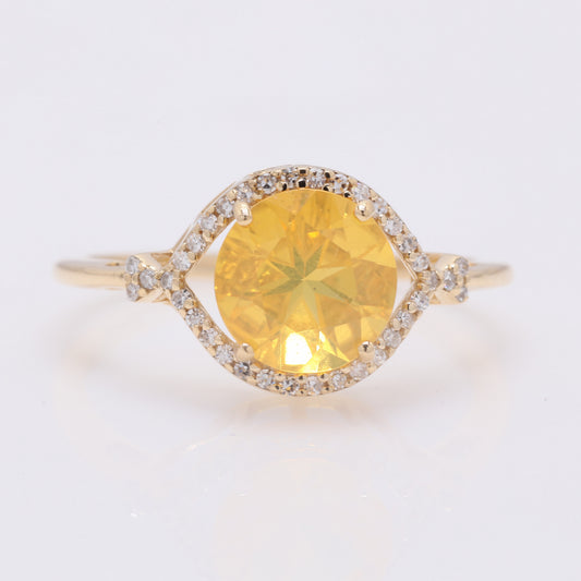 1.31 Ct Round Mixed Cut Natural Fire Opal 14K Gold Ring