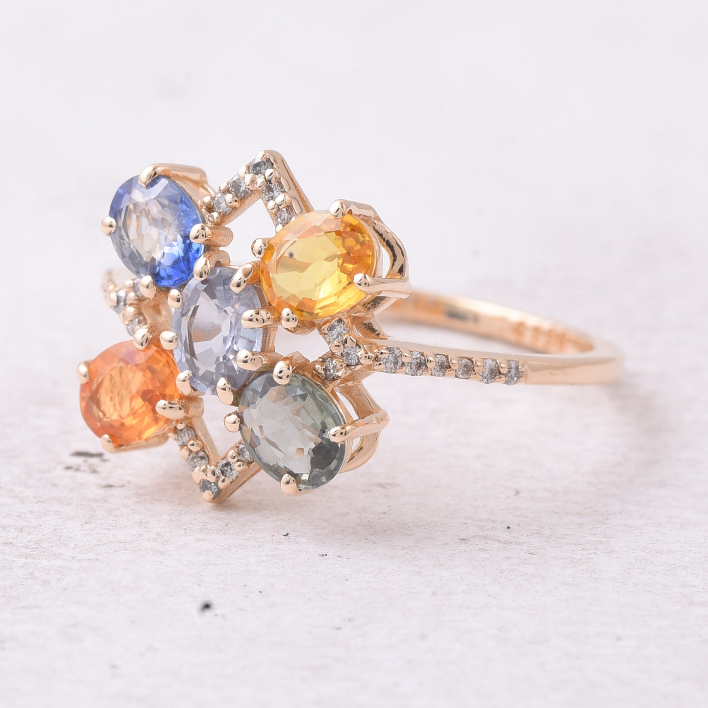 1.80 Ct Oval Mixed Cut Natural Multi-Coloured Sapphire 14K Gold Ring