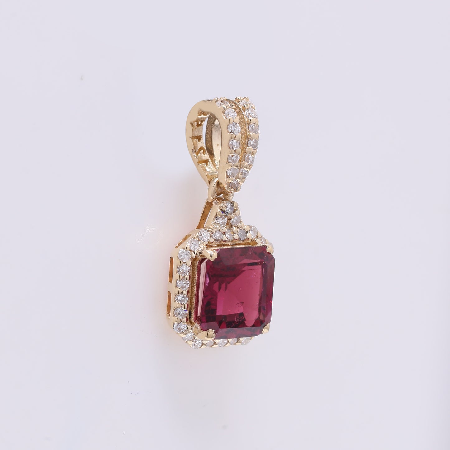 1.23 Ct Octagon Step Cut Natural Rubellite 14K Gold Pendant