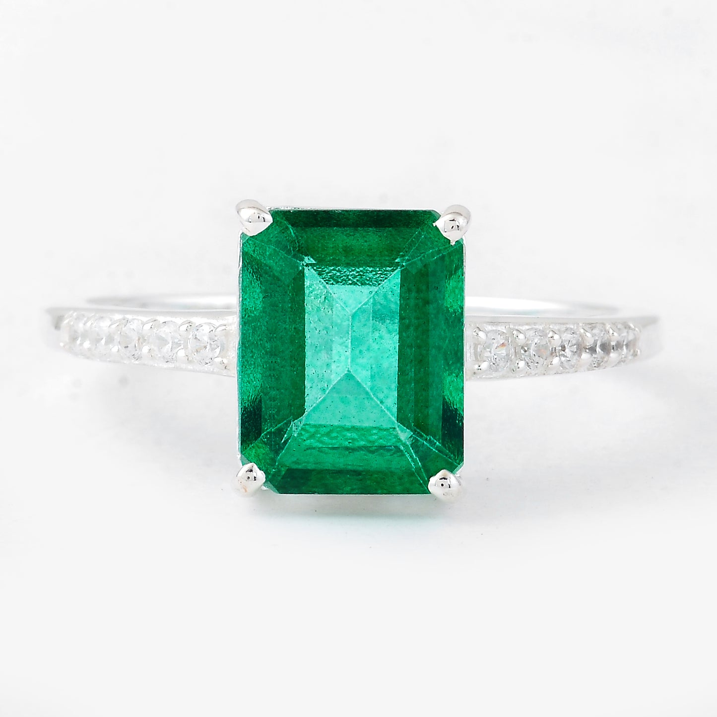 4.22 Ct Octagon Green Topaz, Cubic Zirconia, 925 Sterling Silver Ring