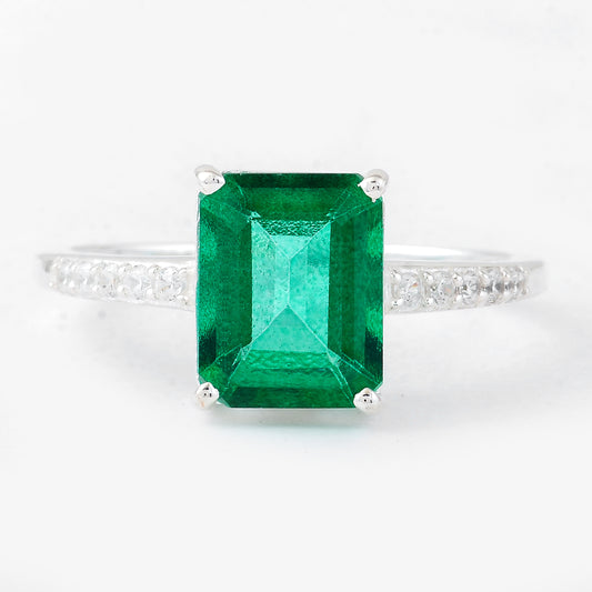 4.22 Ct Octagon Green Topaz, Cubic Zirconia, 925 Sterling Silver Ring