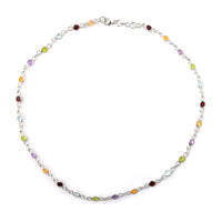 7.77 Ct Round Garnet, Peridot, Blue Topaz, Citrine, Amethyst 925 Sterling Silver Necklace