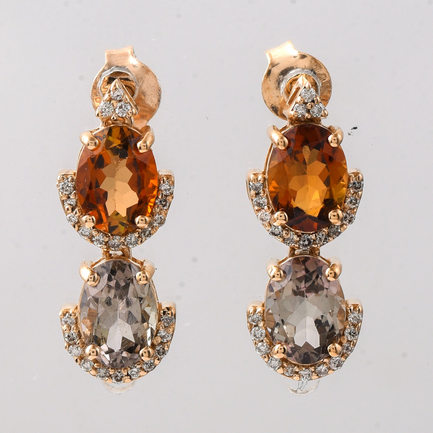 3.15 Ct Oval Mixed Cut Natural Multi-Coloured Tourmaline 14K Gold Earrings