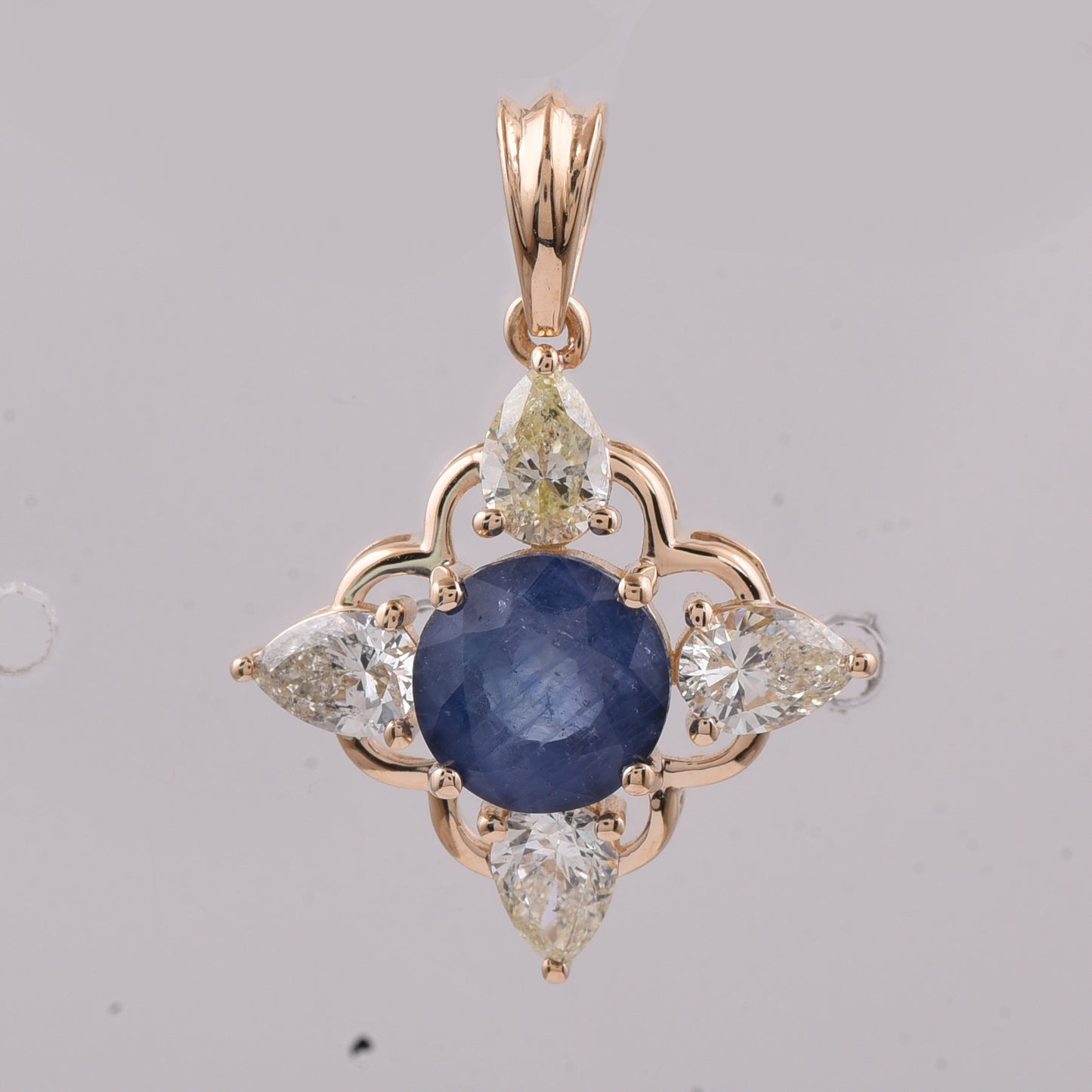 3.27 Ct Round Natural Sapphire 14K Gold Pendant