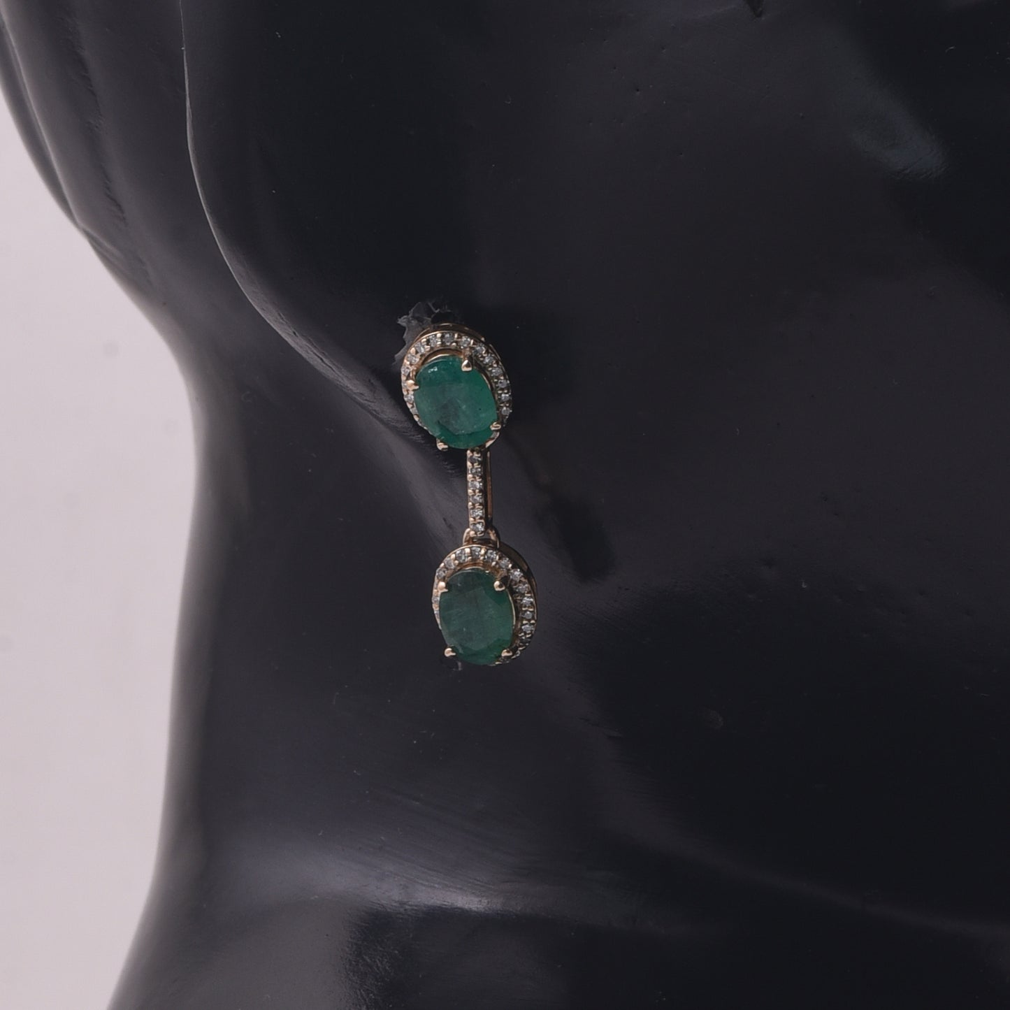 3.40 Ct Oval Mixed Cut Natural Emerald 14K Gold Earrings