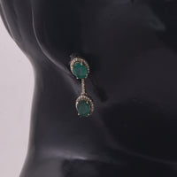 3.40 Ct Oval Mixed Cut Natural Emerald 14K Gold Earrings