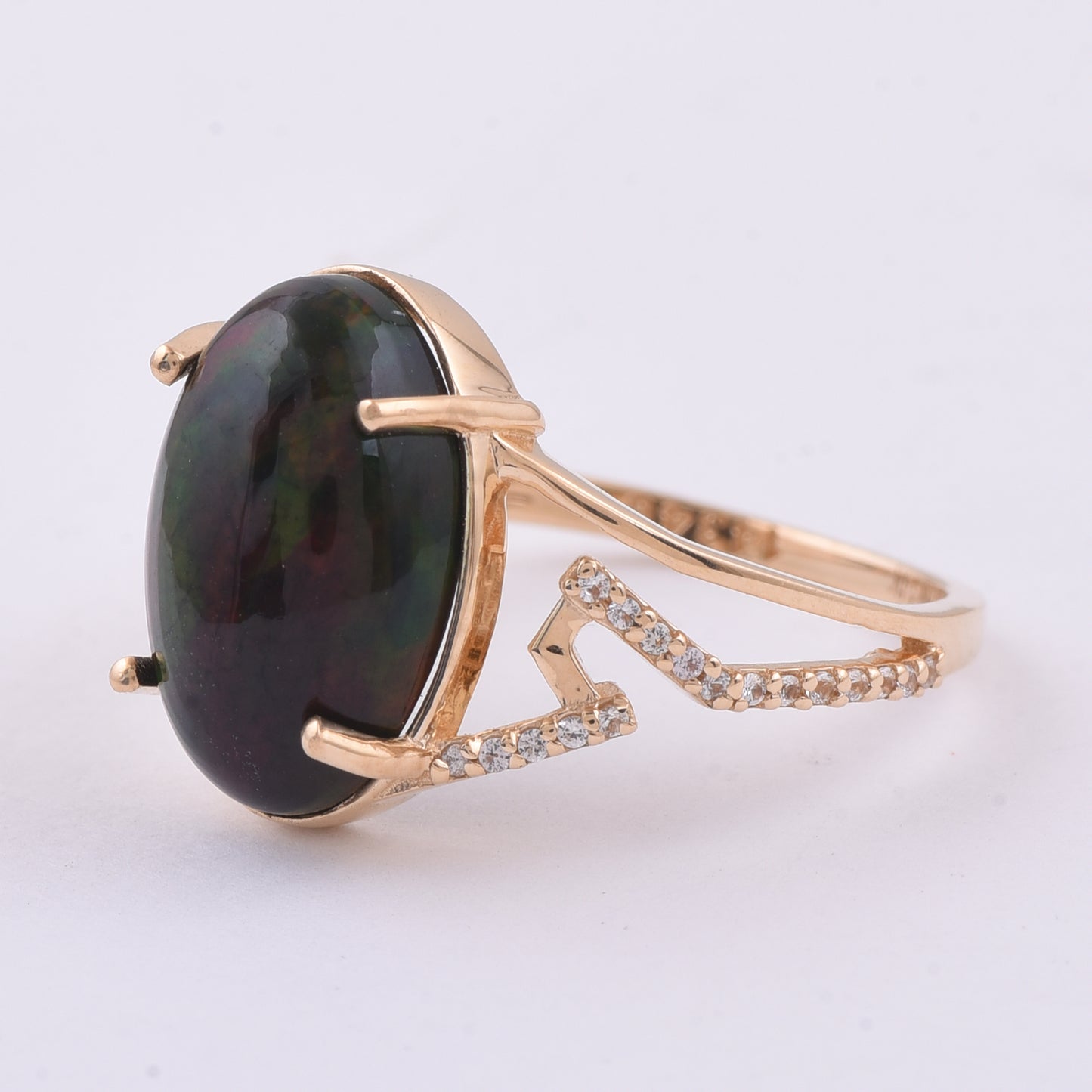 3.49 Ct Oval Natural Black Opal 14K Gold Ring