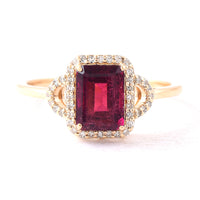 1.57 Ct Octagon Step Cut Natural Rubellite 14K Gold Ring