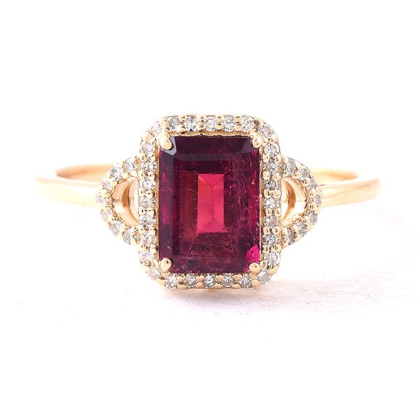 1.57 Ct Octagon Step Cut Natural Rubellite 14K Gold Ring