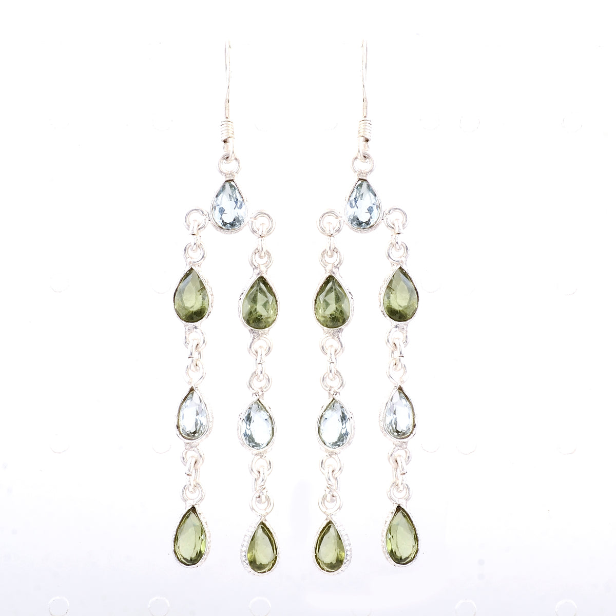 10.43 Ct Peridot, Blue Topaz 925 Sterling Silver Earrings