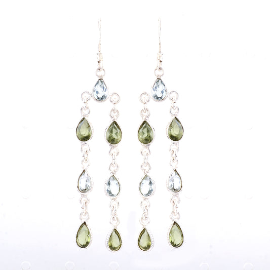 10.43 Ct Peridot, Blue Topaz 925 Sterling Silver Earrings