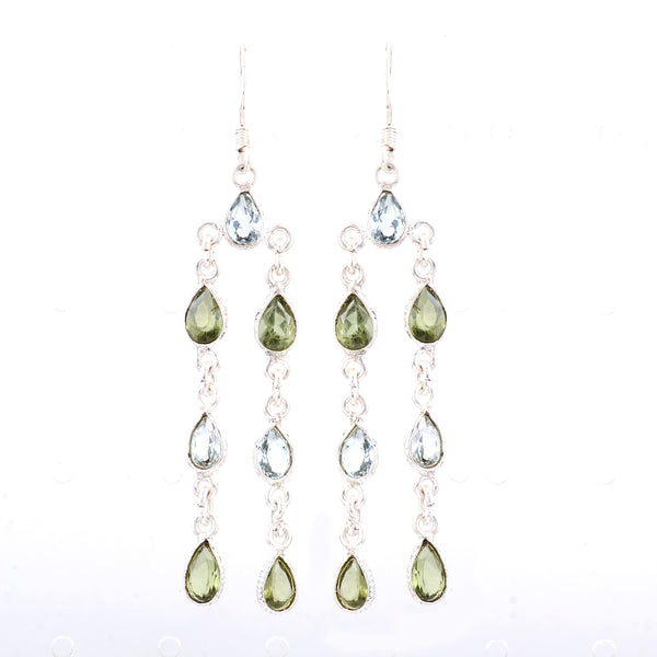 10.43 Ct Peridot, Blue Topaz 925 Sterling Silver Earrings