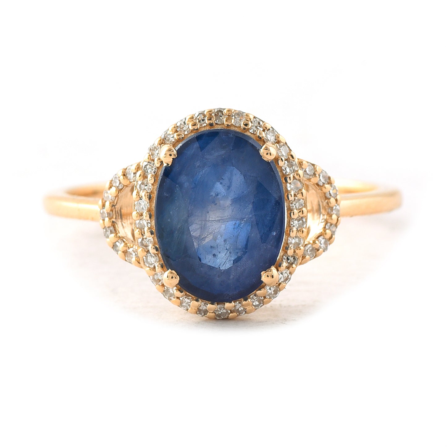 2.63 Ct Oval Mixed Cut Natural Sapphire 14K Gold Ring