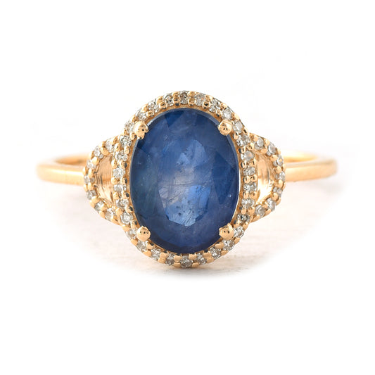 2.63 Ct Oval Mixed Cut Natural Sapphire 14K Gold Ring