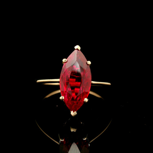 3.59 Ct Marquise Mixed Cut Lab Grown Ruby 14K Gold Ring
