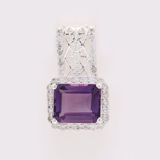6.84 Ct Octagon Amethyst 925 Silver Pendant