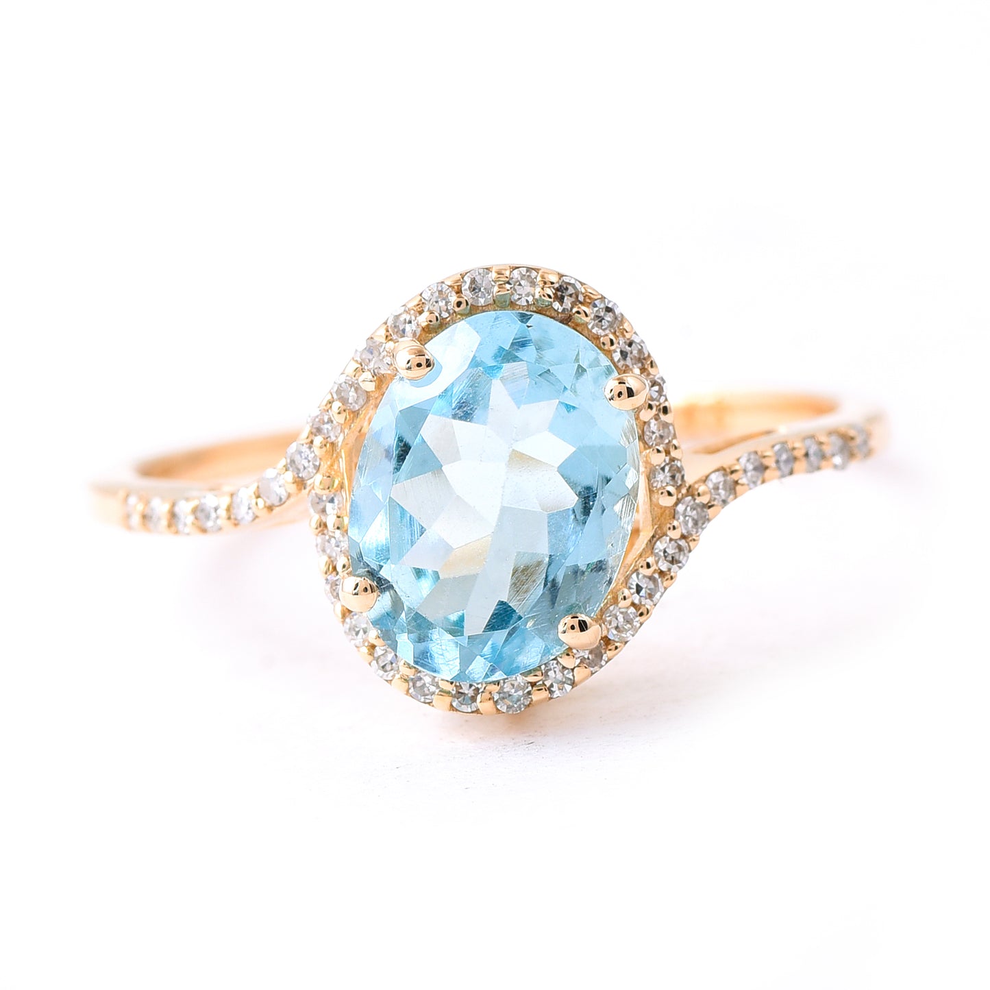 1.49 Ct Oval Mixed Cut Natural Aquamarine 14K Gold Ring