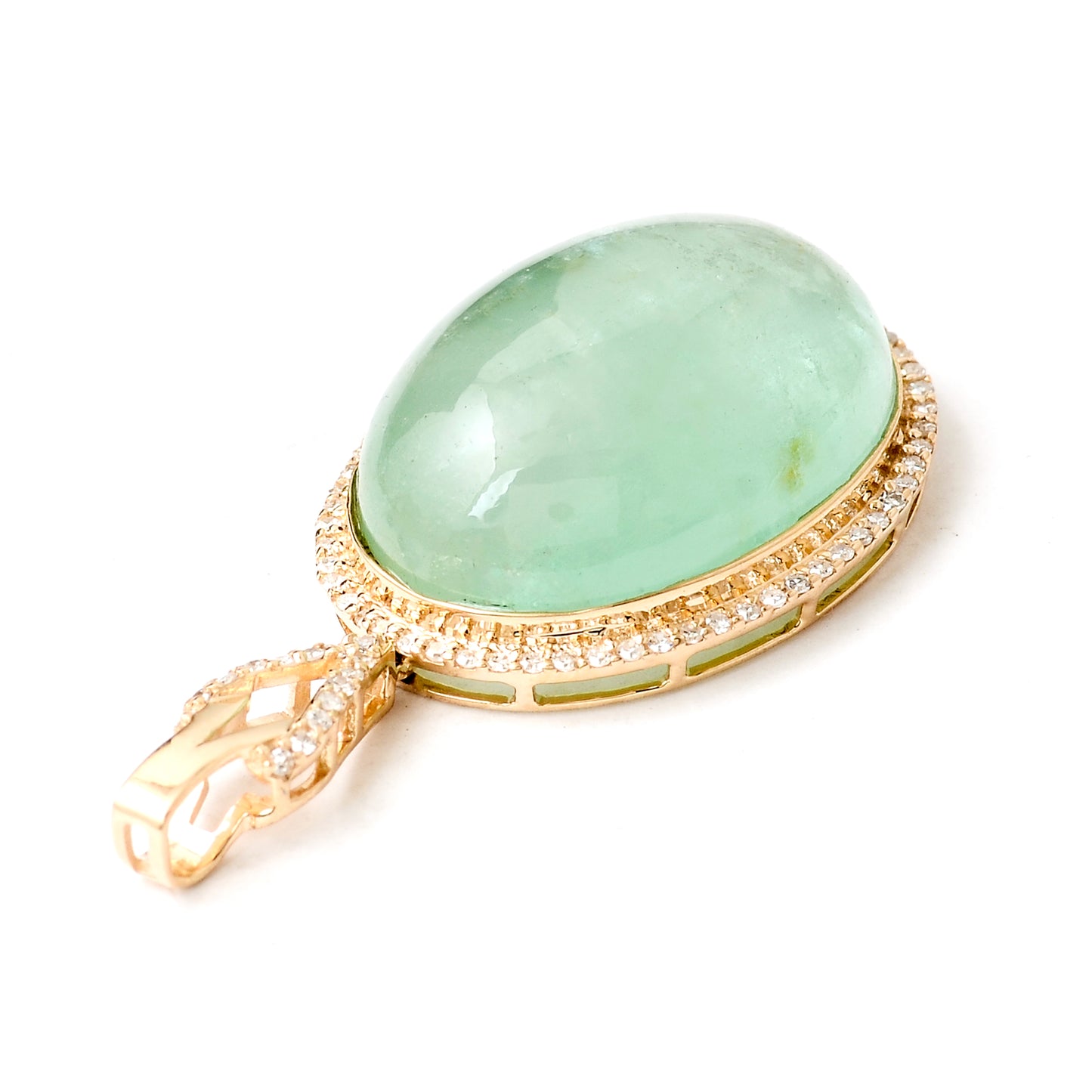 18.94 Ct Oval Cabochon Natural Beryl Emerald 14K Gold Pendant