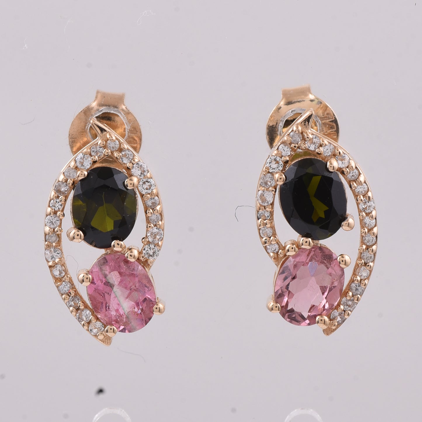 1.53 Ct Oval Natural Multi-Coloured Tourmaline 14K Gold Earrings