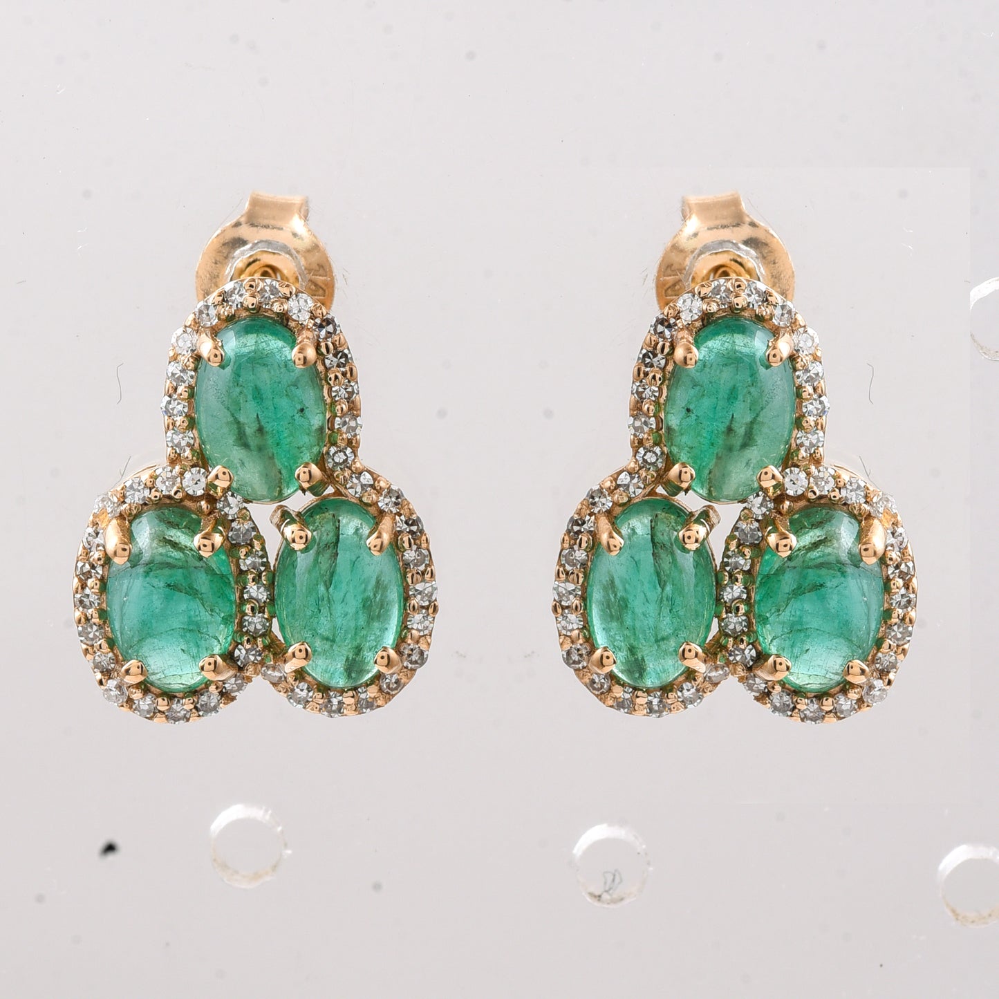 3.43 Ct Oval Cabochon Cut Natural Emerald 14K Gold Earrings