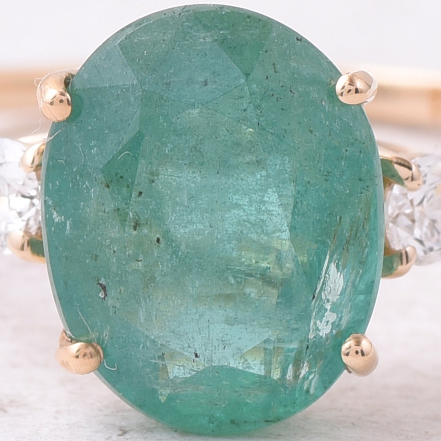 2.94 Ct Oval Mixed Cut Natural Emerald 14K Gold Ring