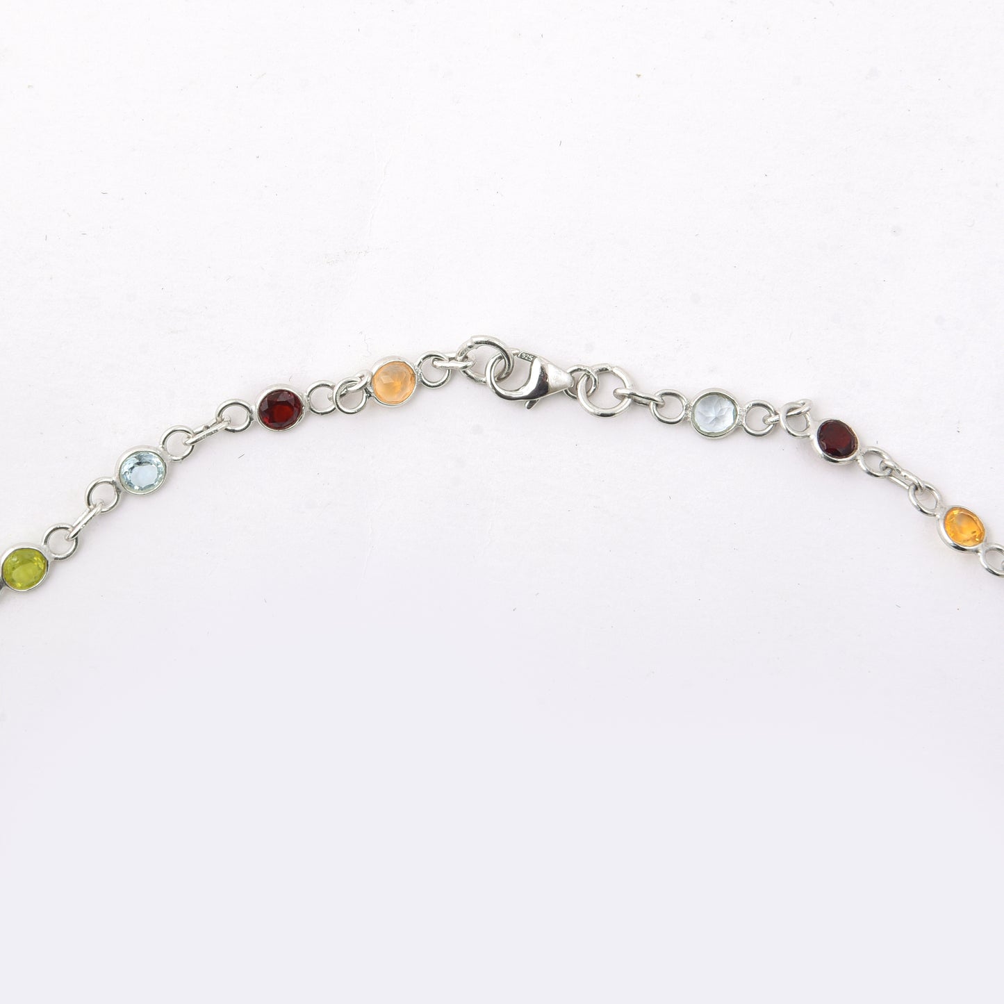7.77 Ct Round Garnet, Peridot, Blue Topaz, Citrine, Amethyst 925 Sterling Silver Necklace