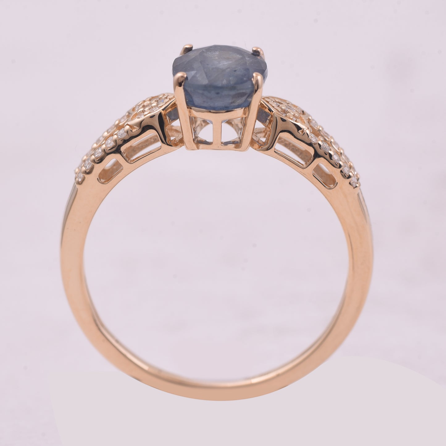 2.16 Ct Oval Mixed Cut Natural Sapphire 14K Gold Ring